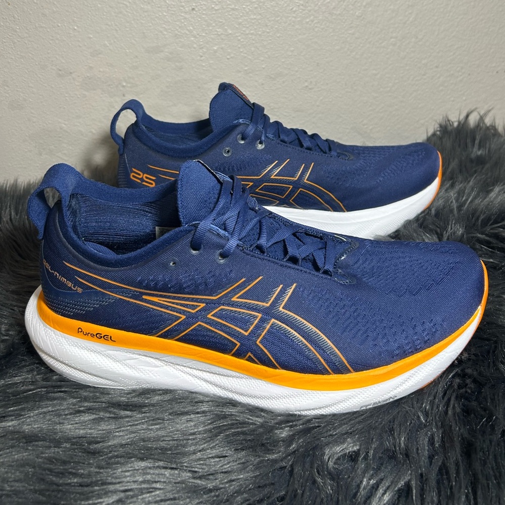 ASICSGel-Nimbus 25 'Deep Ocean Bright Orange Sneakers Size 10 - Picture 7 of 10